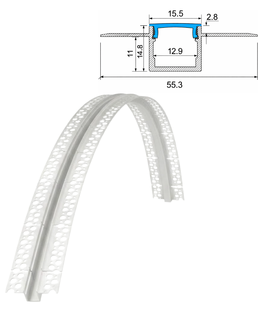 Flexible Plaster-In LED Profile for Curved Ceiling & Wall Lighting PA-57