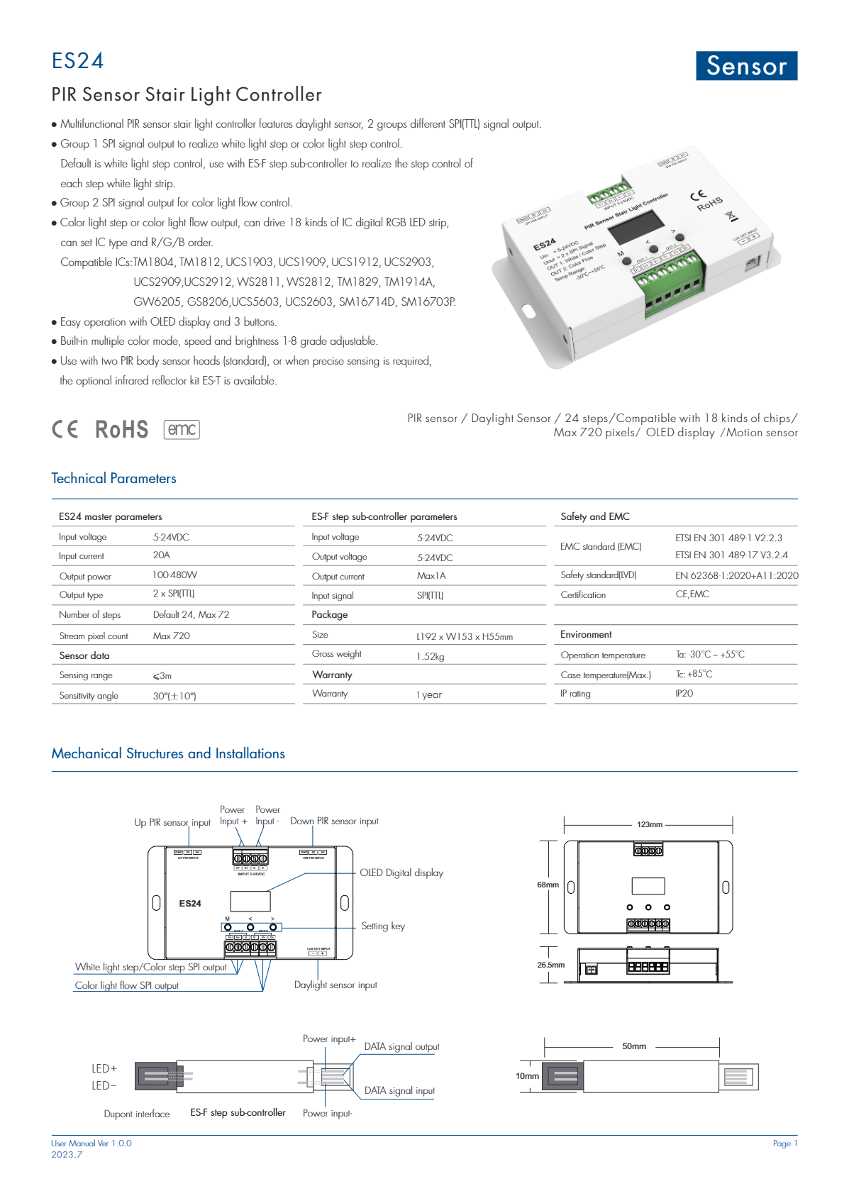 ES24 stair light controller features and technical parameters