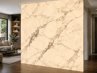 Marble wall after LED backlight installed - illuminated with warm white glow